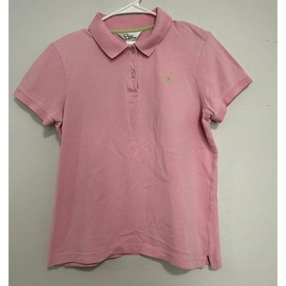 Lilly Pulitzer Kids Pink Palm Tree Logo Polo Shirt Size L